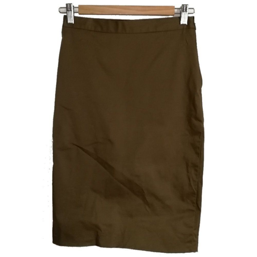 𝅺MOSCHINO CHEAP Classic Kaki Straigth Stretchy Cotton Knee Length Skirt Size 4